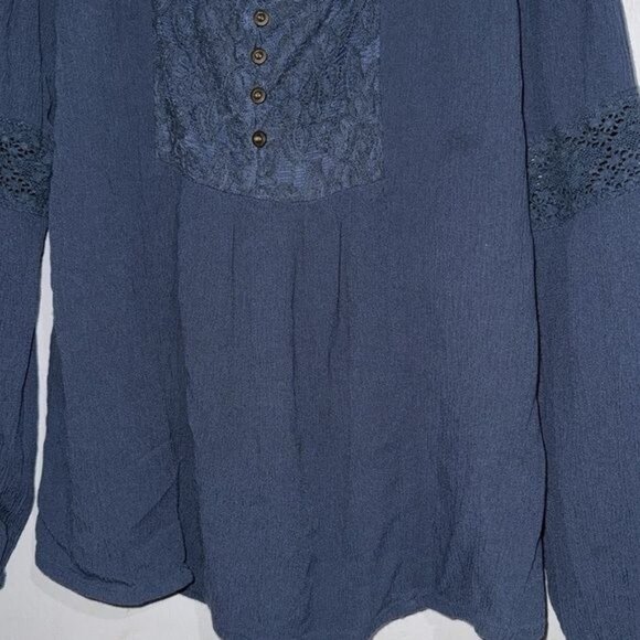 American Eagle Womens Navy Blue Long Sleeve Lace Henley Top S 100% Rayon Casual - Picture 7 of 11